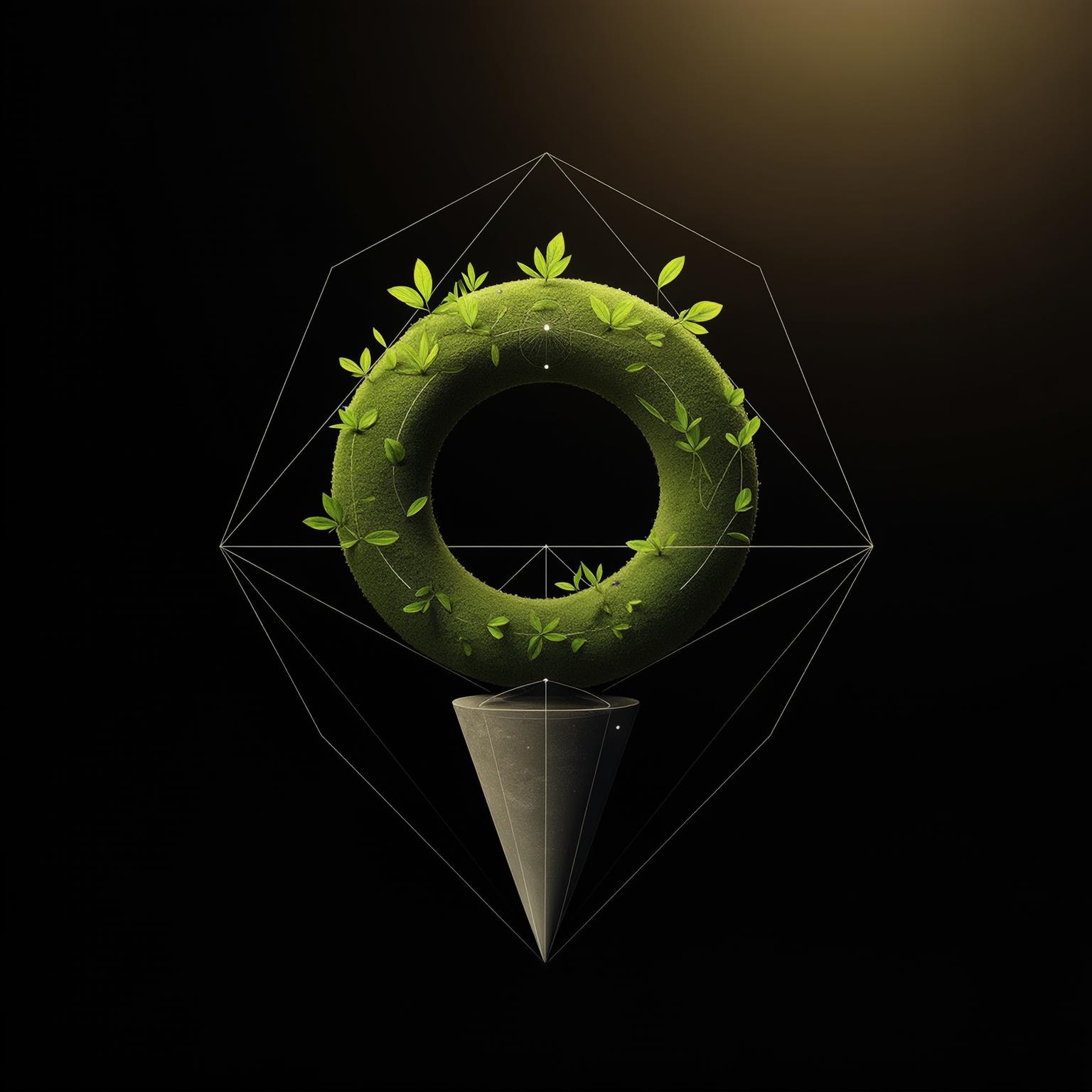 Begrünter Ring in einem geometrischen Gitter über einer Spitze